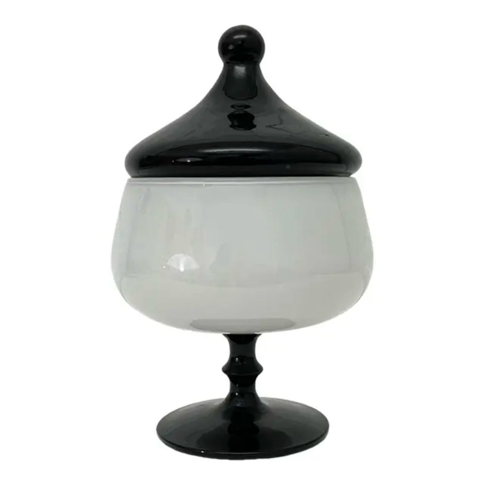 Mid-Century Black and White Glass Apothecary Jar